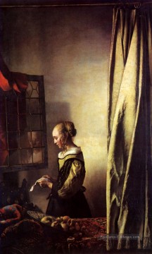 vert Art - Fille lisant une lettre à une fenêtre ouverte Baroque Johannes Vermeer